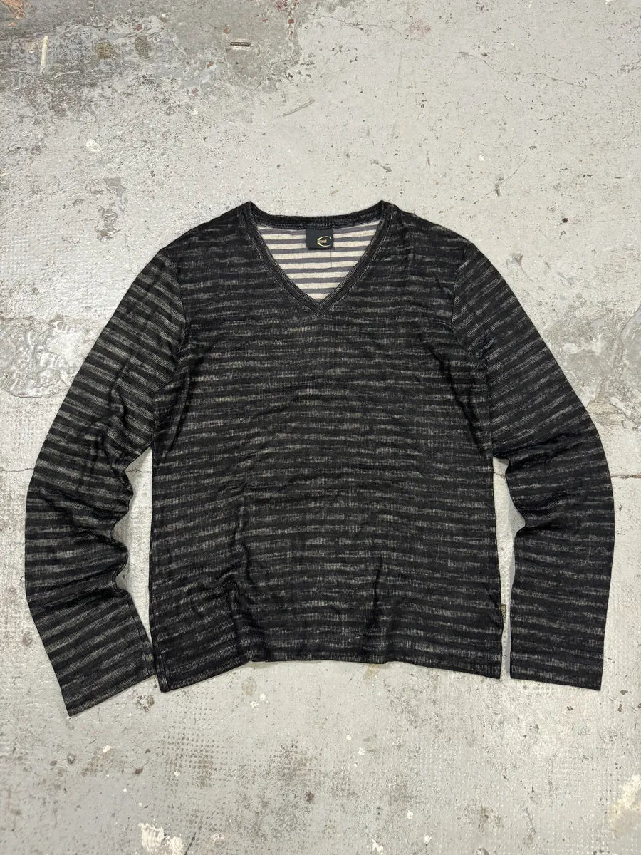 2000s Cavalli V Neck Anthracite Wool Striped Sweater tgDqabx 5