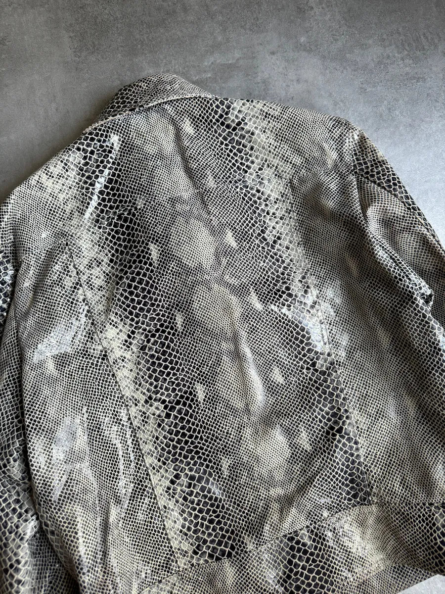 2000s Cavalli Varnished Python Skin Grey Leather Jacket fyDjhBY 12