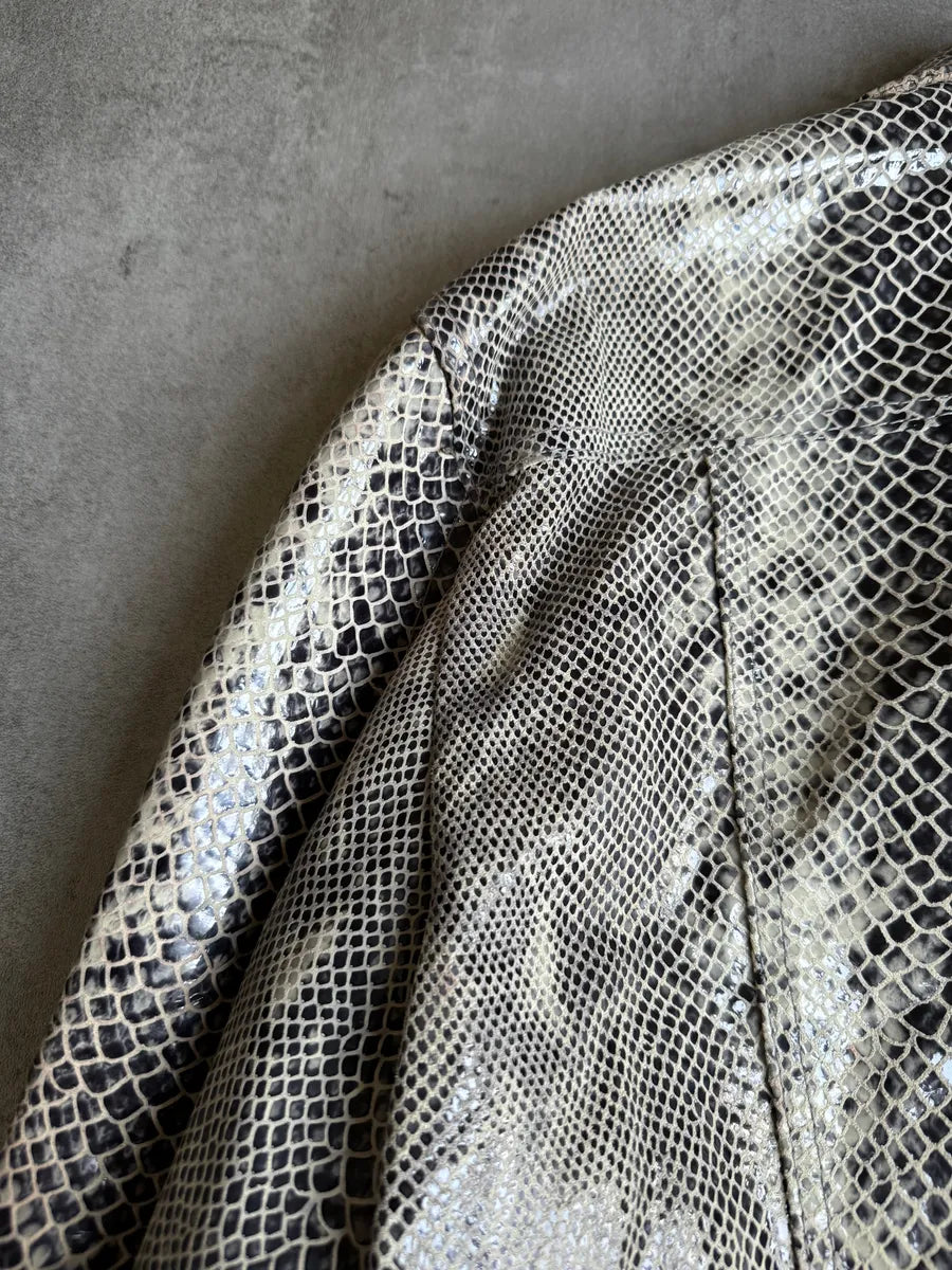 2000s Cavalli Varnished Python Skin Grey Leather Jacket fyDjhBY 13