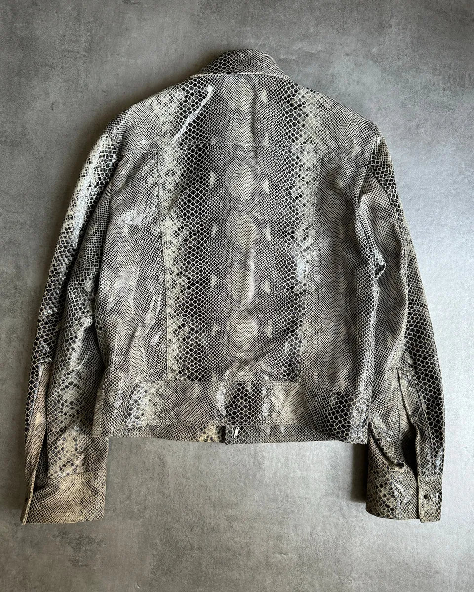 2000s Cavalli Varnished Python Skin Grey Leather Jacket fyDjhBY 2
