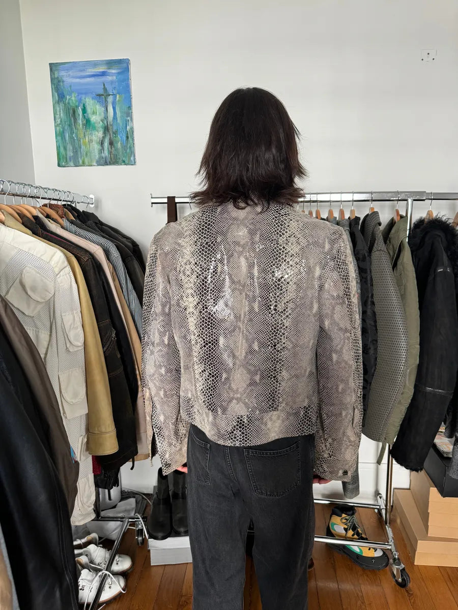2000s Cavalli Varnished Python Skin Grey Leather Jacket fyDjhBY 3