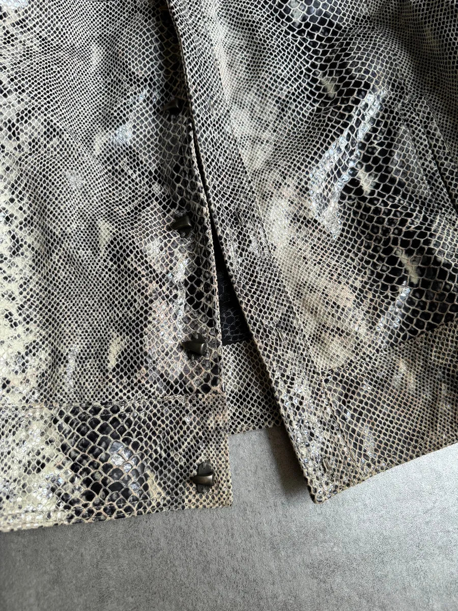 2000s Cavalli Varnished Python Skin Grey Leather Jacket fyDjhBY 7