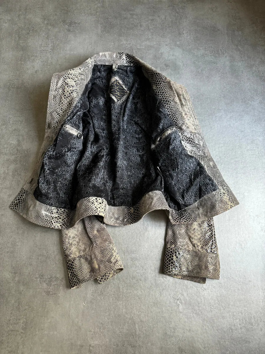2000s Cavalli Varnished Python Skin Grey Leather Jacket fyDjhBY 9