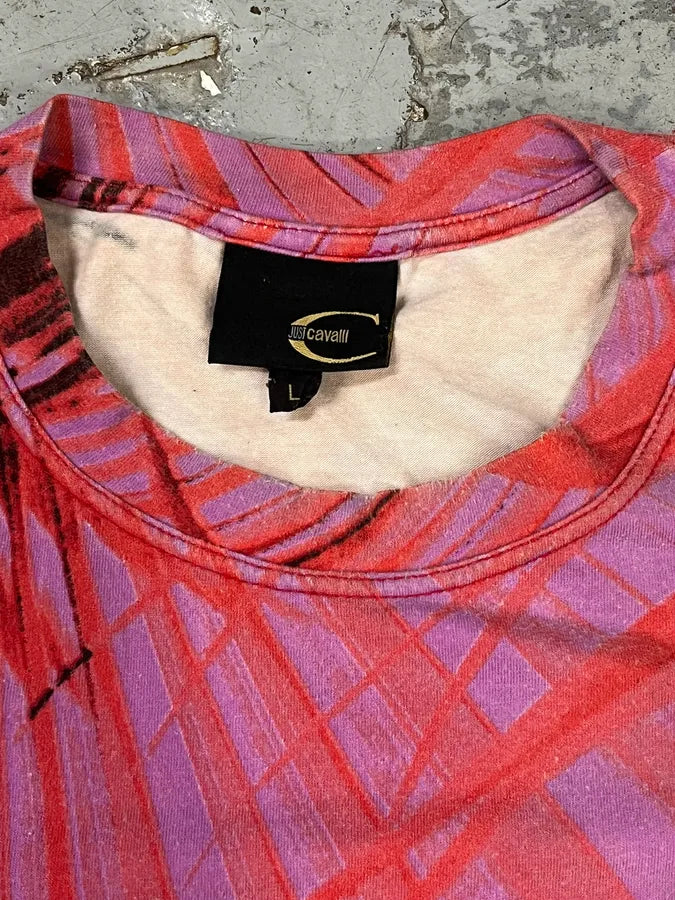 2000s Cavalli Vegetation Pink T-Shirt zQdsWmn 4
