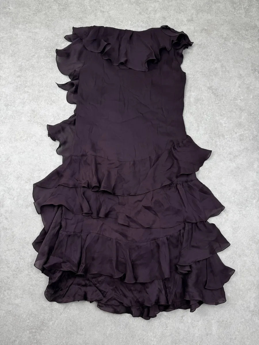 2000s Cavalli Purple Mauve Silk Ruffle Maxi Dress DjYNQhW 4