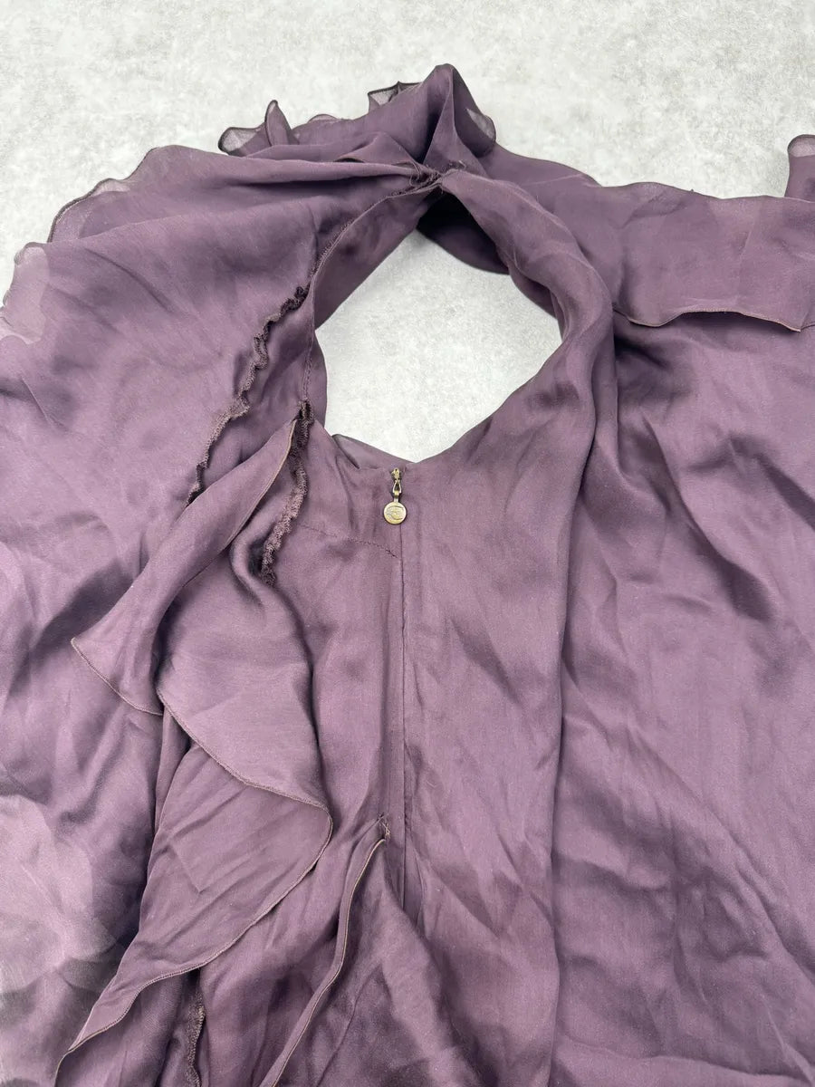 2000s Cavalli Purple Mauve Silk Ruffle Maxi Dress DjYNQhW 7