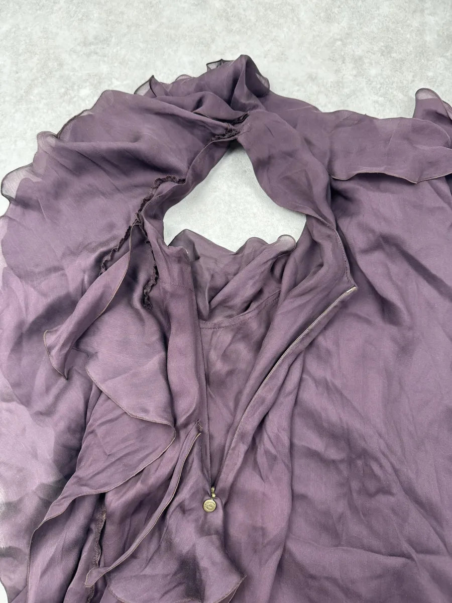 2000s Cavalli Purple Mauve Silk Ruffle Maxi Dress DjYNQhW 8