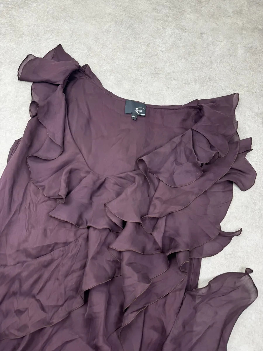 2000s Cavalli Purple Mauve Silk Ruffle Maxi Dress DjYNQhW 3