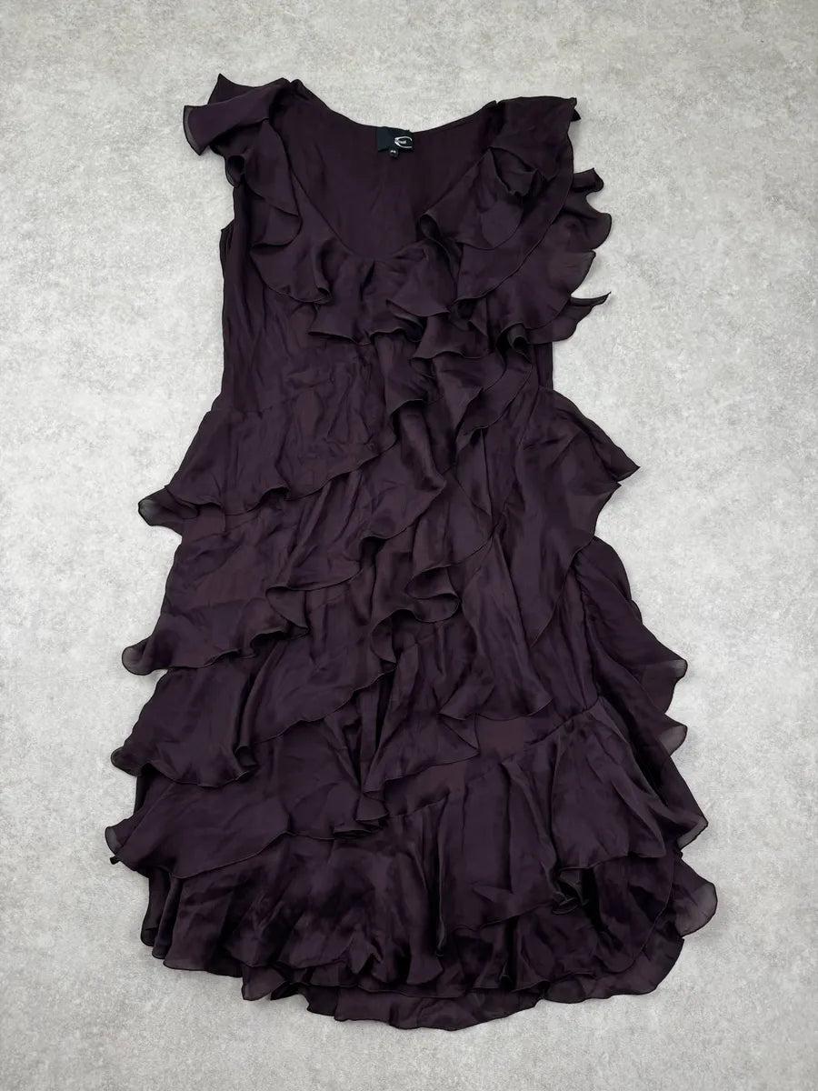 2000s Cavalli Purple Mauve Silk Ruffle Maxi Dress DjYNQhW 1