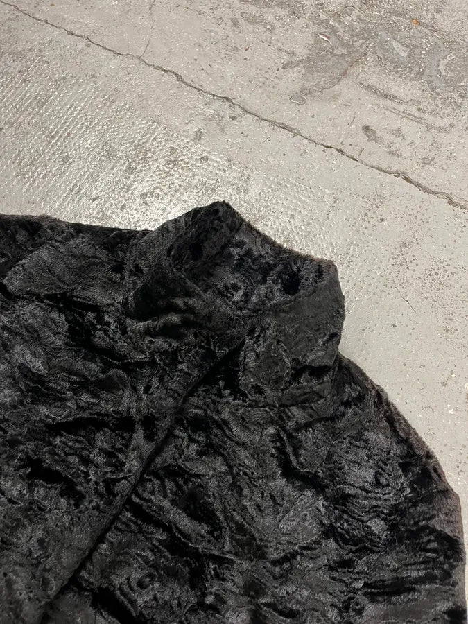 2000s Cavalli Wavy Black Faux Fur Jacket aiTUjGn 4