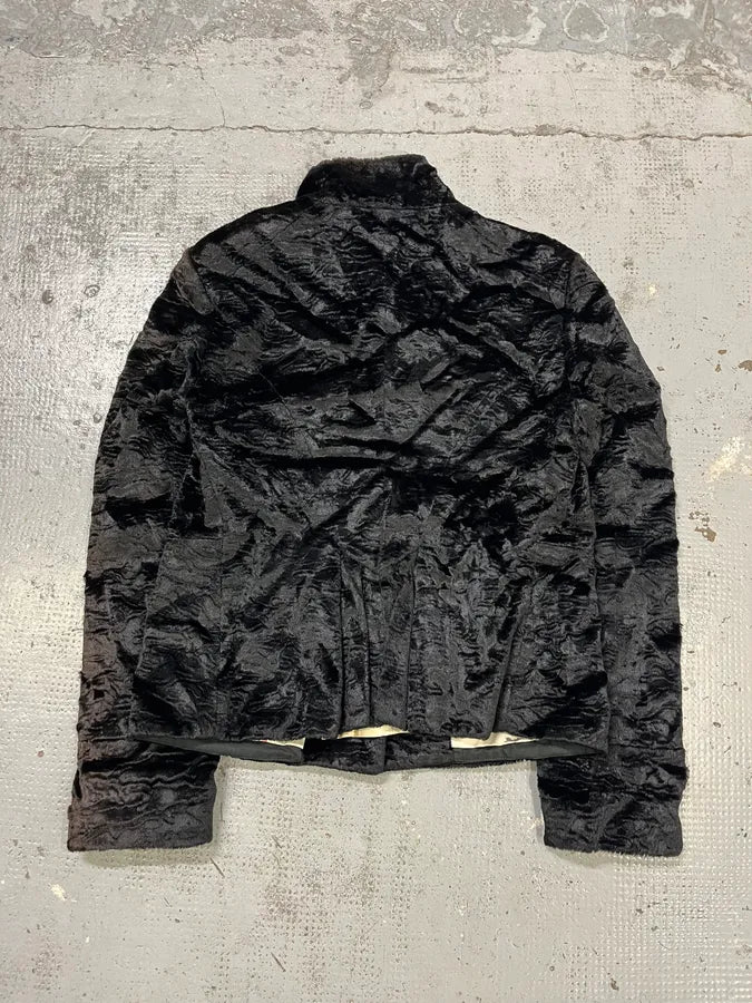 2000s Cavalli Wavy Black Faux Fur Jacket aiTUjGn 6