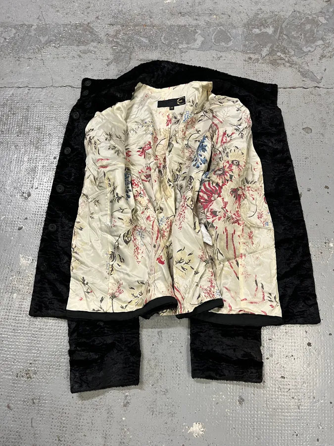 2000s Cavalli Wavy Black Faux Fur Jacket aiTUjGn 7