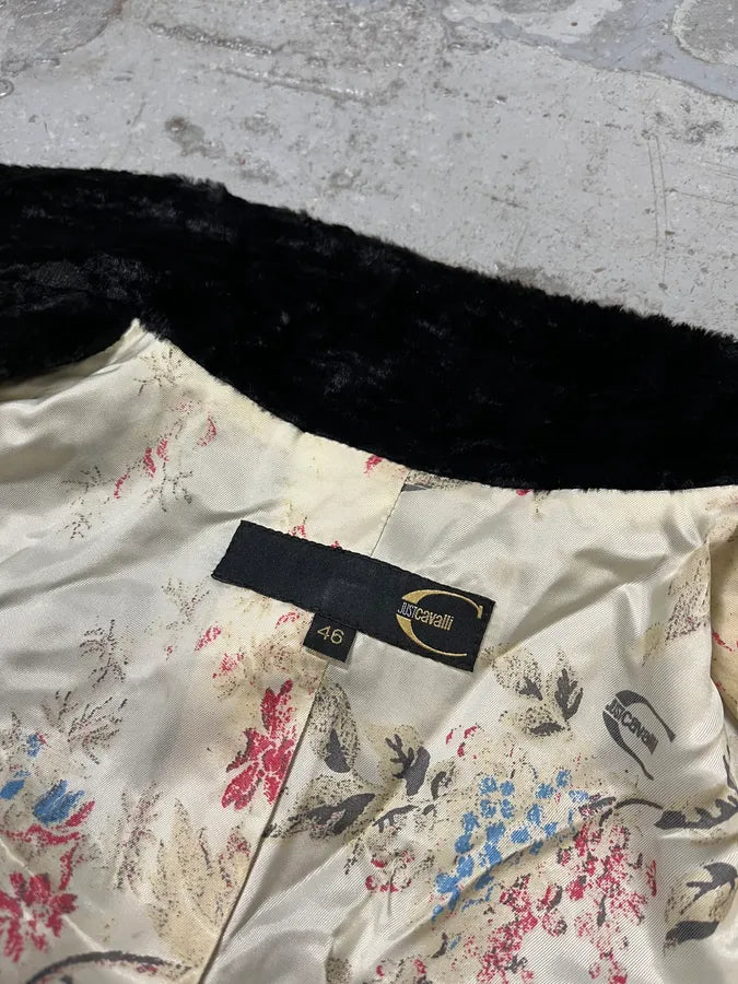 2000s Cavalli Wavy Black Faux Fur Jacket aiTUjGn 8