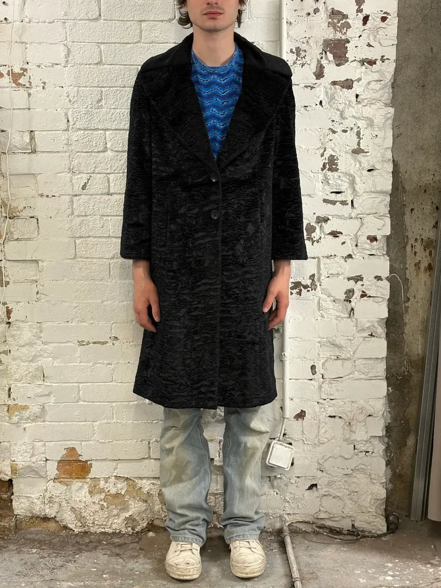 2000s Cavalli Wavy Fake Fur Black Coat ppnyxbE 1