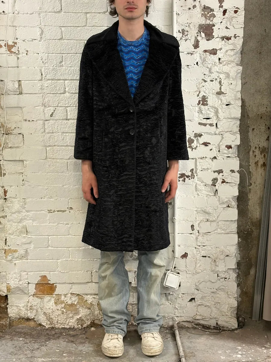 2000s Cavalli Wavy Fake Fur Black Coat ppnyxbE 1