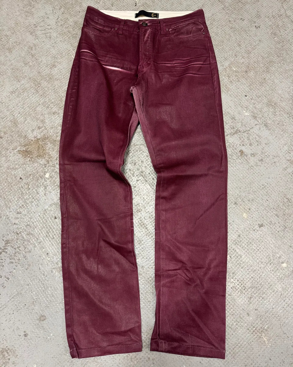 2000s Cavalli Waxed Burgundy Overprint Pants itjygCk 0