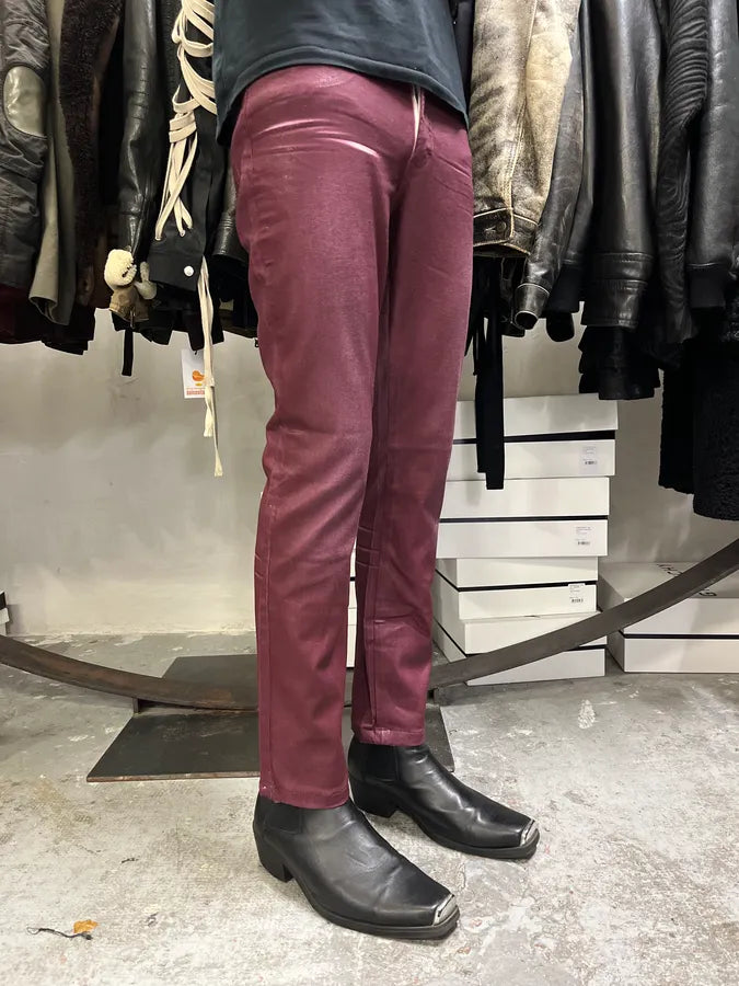 2000s Cavalli Waxed Burgundy Overprint Pants itjygCk 1