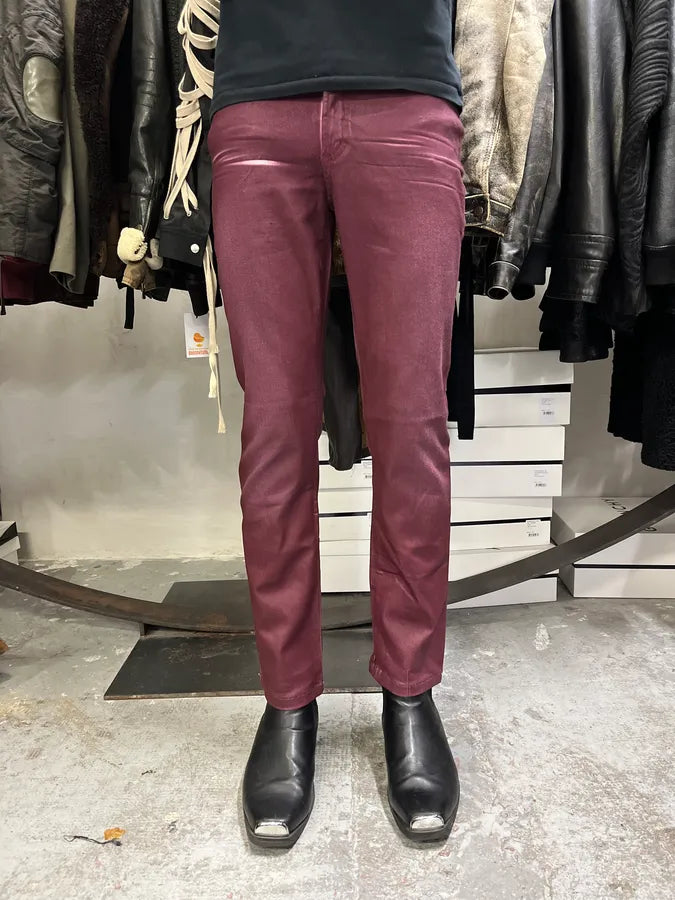 2000s Cavalli Waxed Burgundy Overprint Pants itjygCk 2