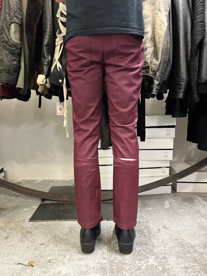 2000s Cavalli Waxed Burgundy Overprint Pants itjygCk 3