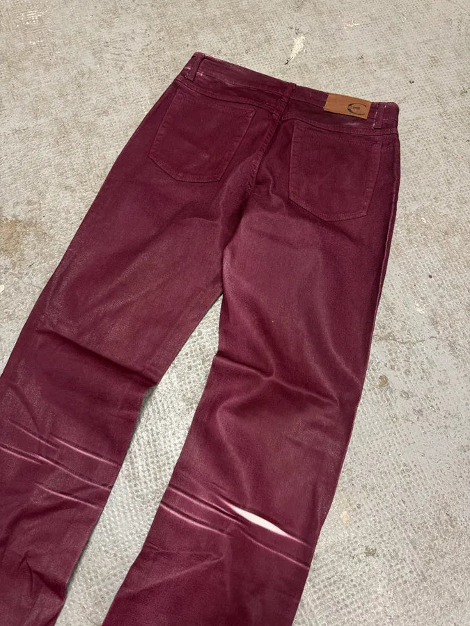 2000s Cavalli Waxed Burgundy Overprint Pants itjygCk 5