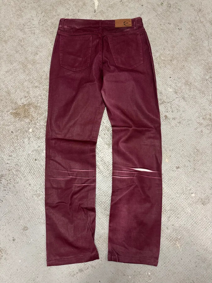 2000s Cavalli Waxed Burgundy Overprint Pants itjygCk 6