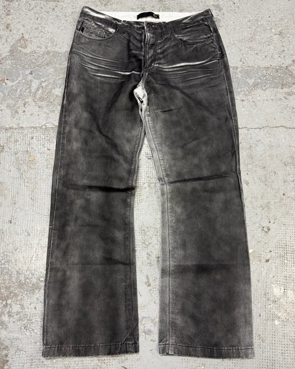 2000s Cavalli Waxed Overprint Faded Grey Pants fIMpRDG 0