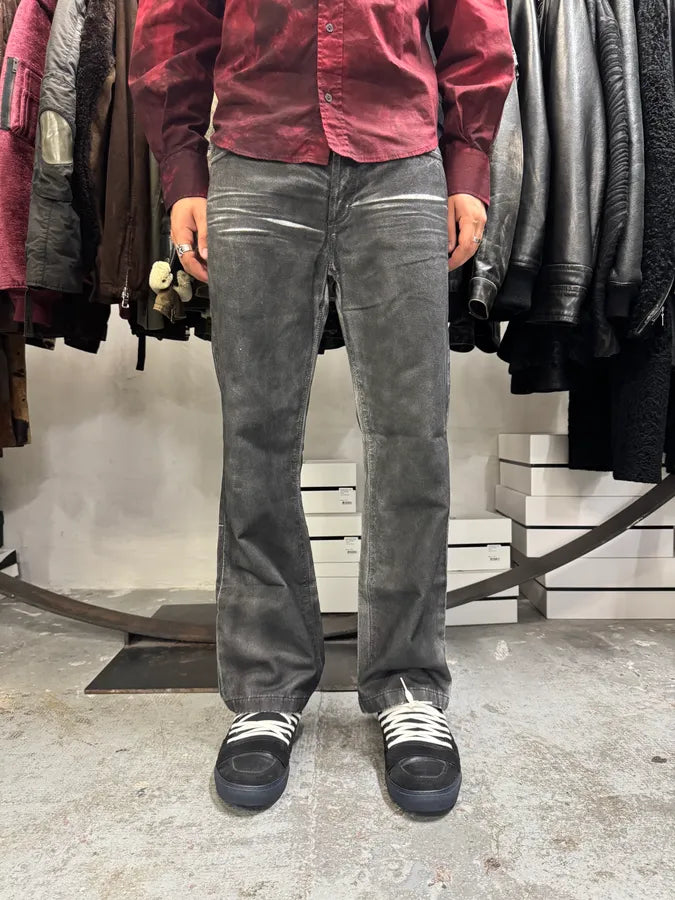 2000s Cavalli Waxed Overprint Faded Grey Pants fIMpRDG 1