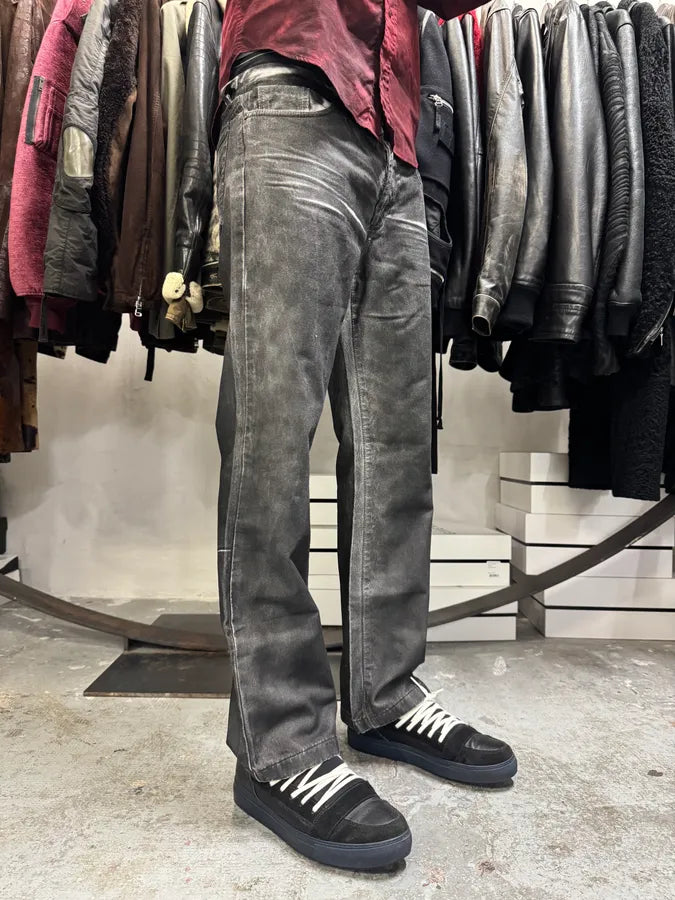 2000s Cavalli Waxed Overprint Faded Grey Pants fIMpRDG 2