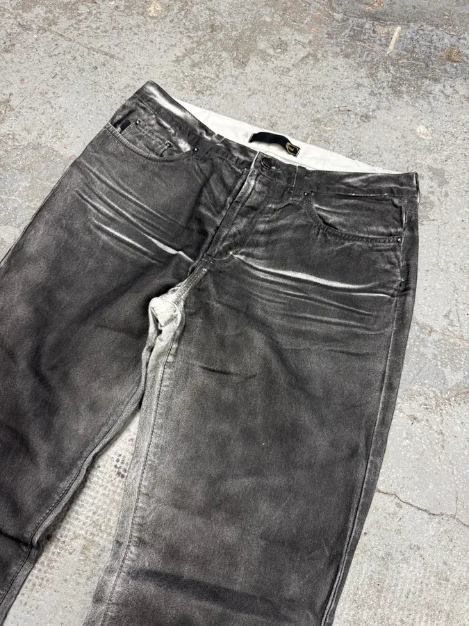 2000s Cavalli Waxed Overprint Faded Grey Pants fIMpRDG 4