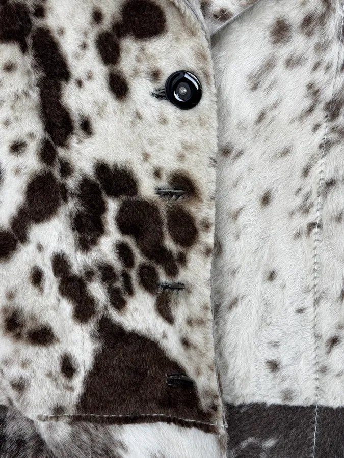2000s Cavalli White & Brown Faux Fur Cow Effect Leather Trench Coat WaLkTEF 9