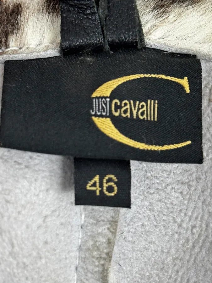 2000s Cavalli White & Brown Faux Fur Cow Effect Leather Trench Coat WaLkTEF 11