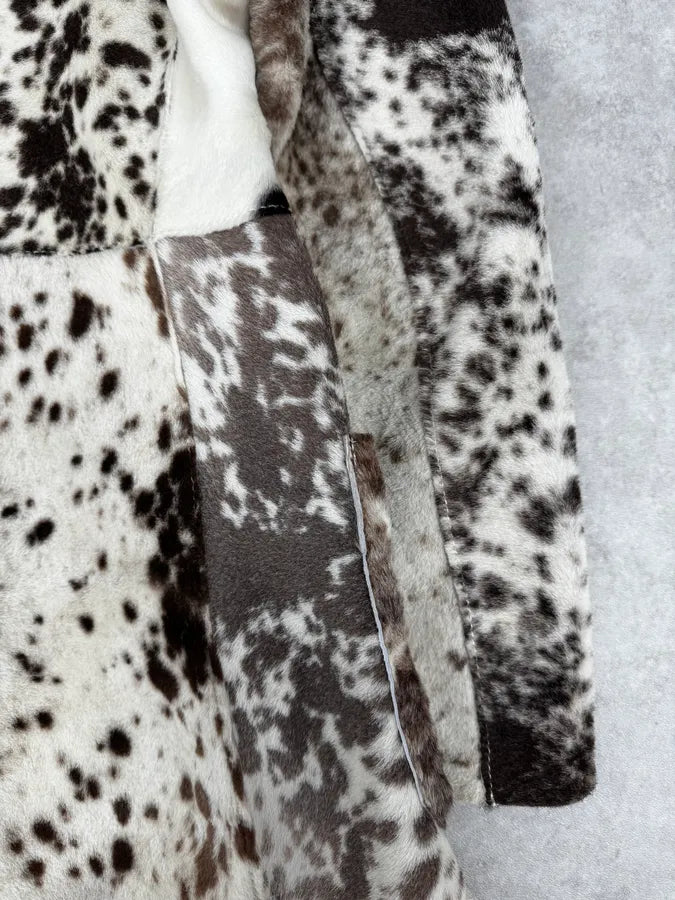 2000s Cavalli White & Brown Faux Fur Cow Effect Leather Trench Coat WaLkTEF 8