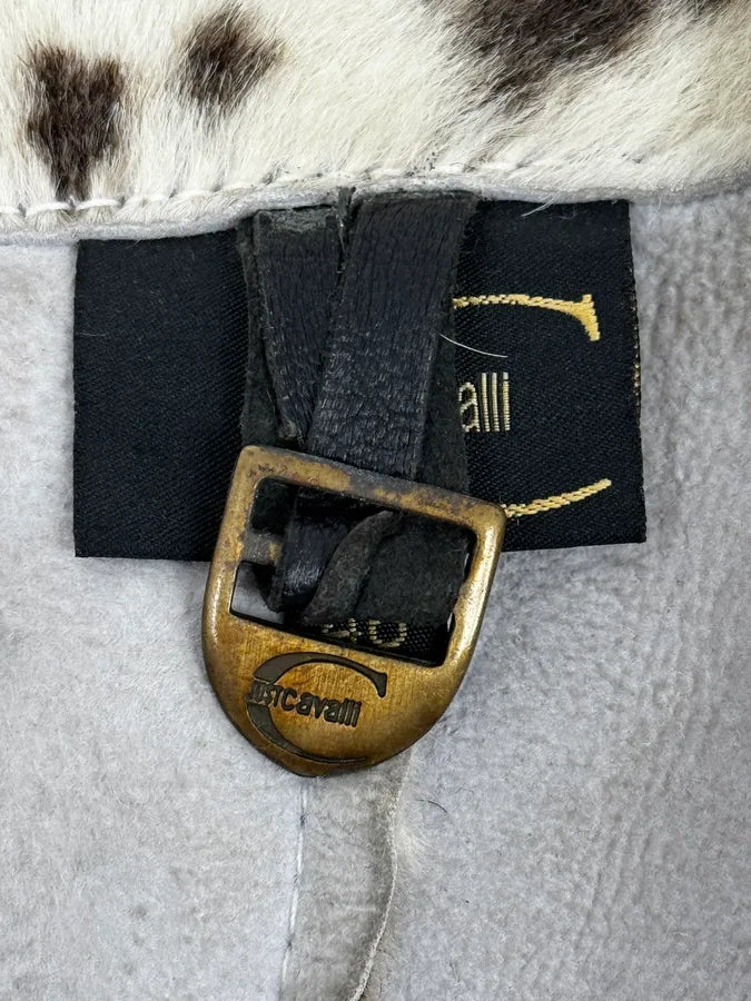 2000s Cavalli White & Brown Faux Fur Cow Effect Leather Trench Coat WaLkTEF 10