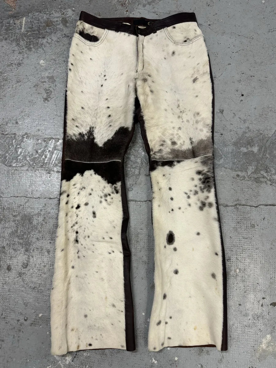 2000s Cavalli White & Brown Fur Leather Pants HvKIZYP 0