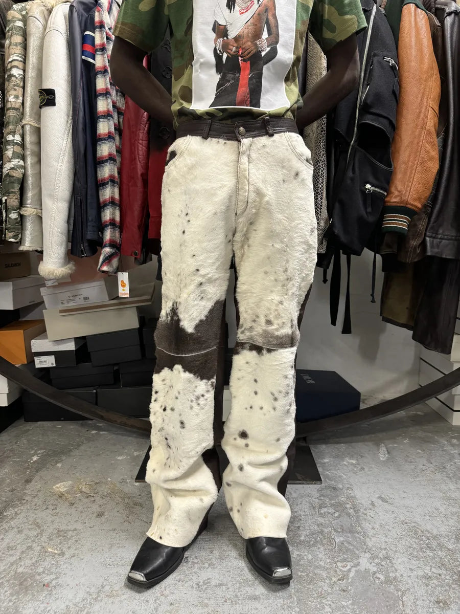 2000s Cavalli White & Brown Fur Leather Pants HvKIZYP 1