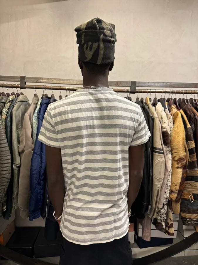 2000s Cavalli White & Grey Dragon Striped T-Shirt slzqbAM 2