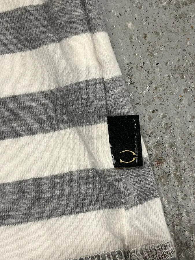 2000s Cavalli White & Grey Dragon Striped T-Shirt slzqbAM 8