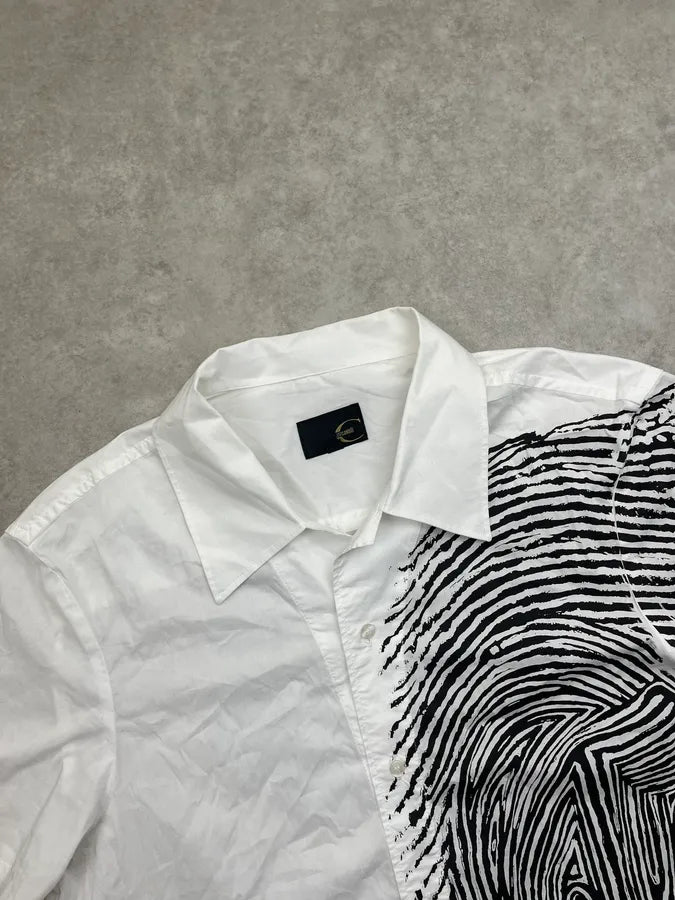 2000s Cavalli White Abstract Fingerprint Short Sleeves Shirt LSzMohY 3