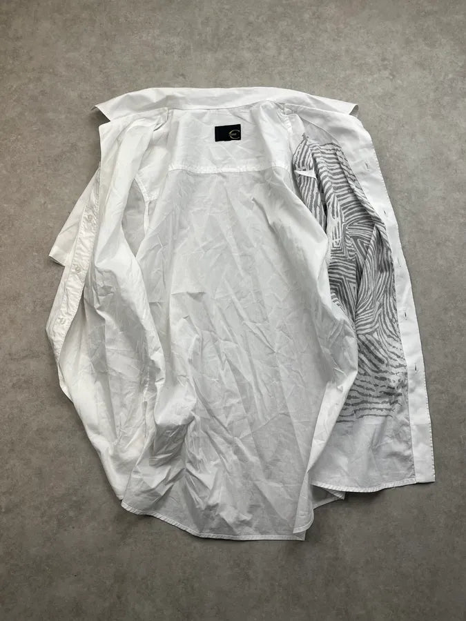 2000s Cavalli White Abstract Fingerprint Short Sleeves Shirt LSzMohY 7