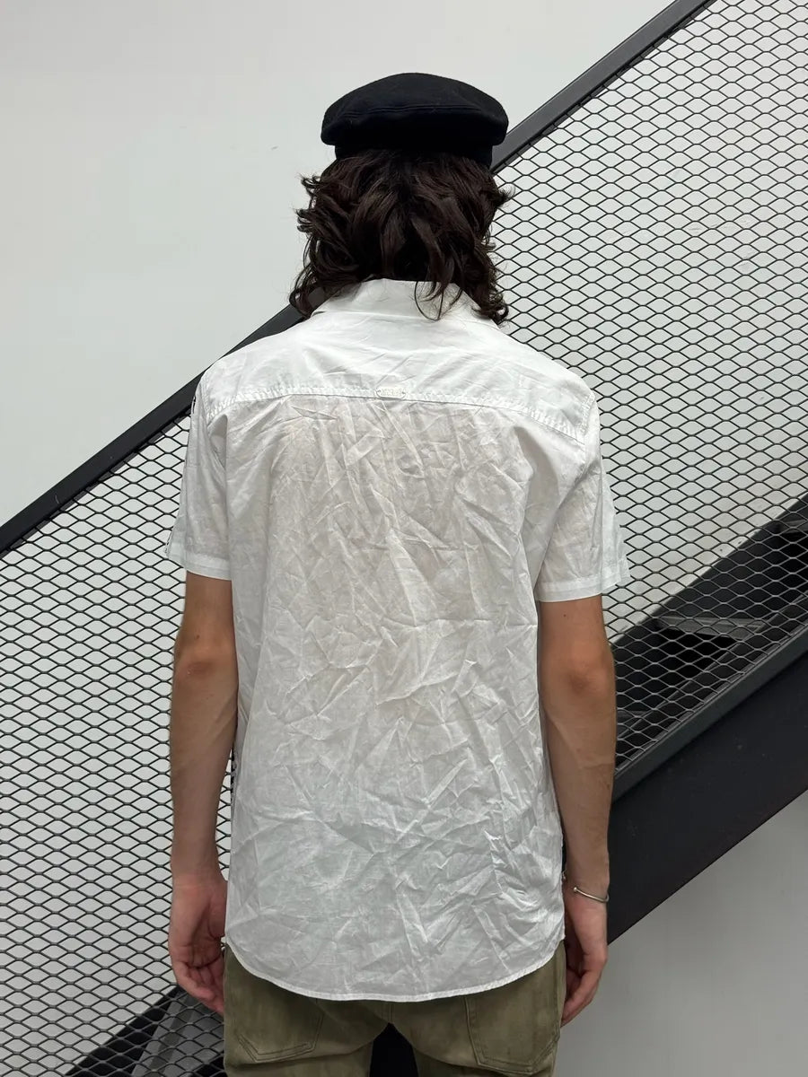 2000s Cavalli White Abstract Fingerprint Short Sleeves Shirt LSzMohY 2