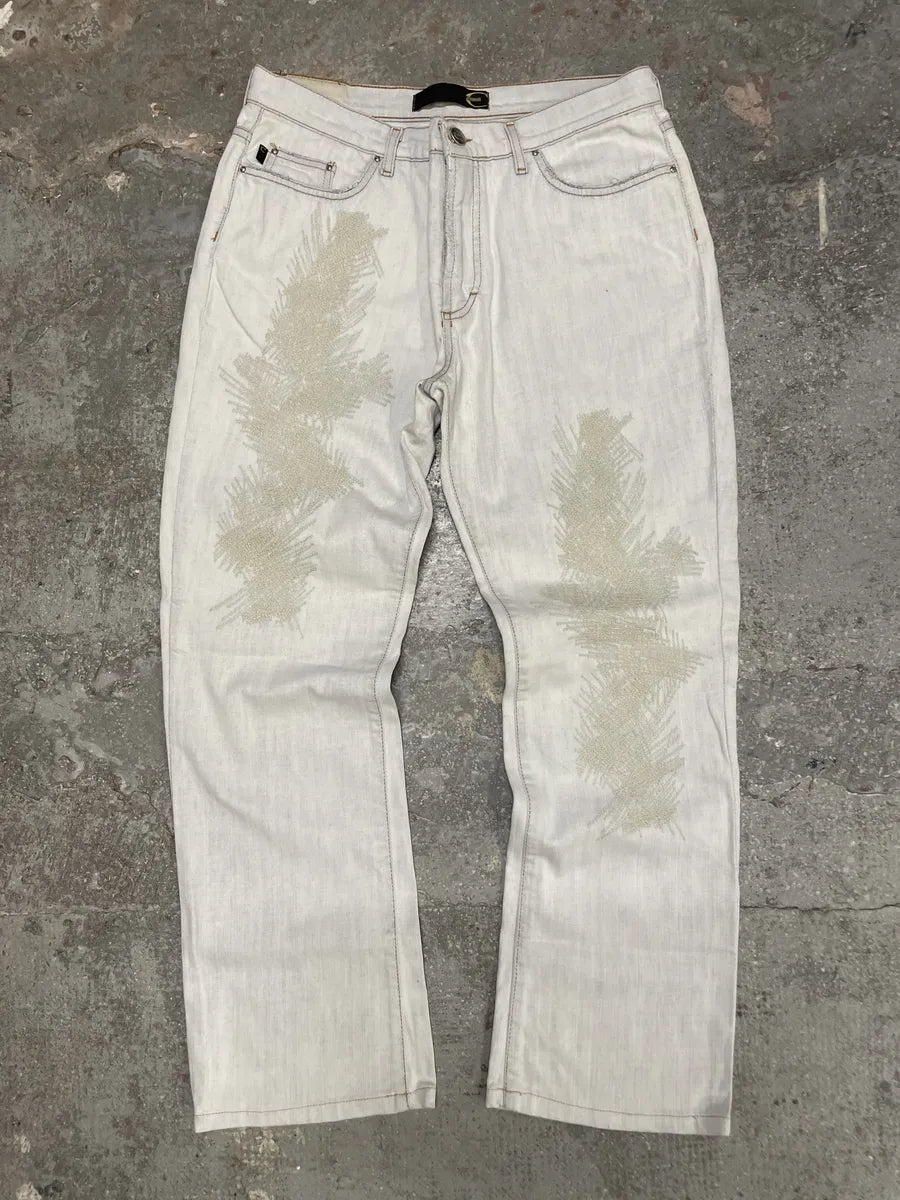 2000s Cavalli White Creamy Scared Straight Jeans (S) 0