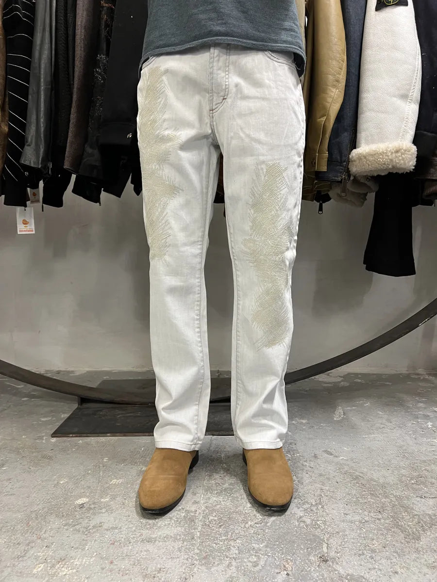 2000s Cavalli White Creamy Scared Straight Jeans (S) 1