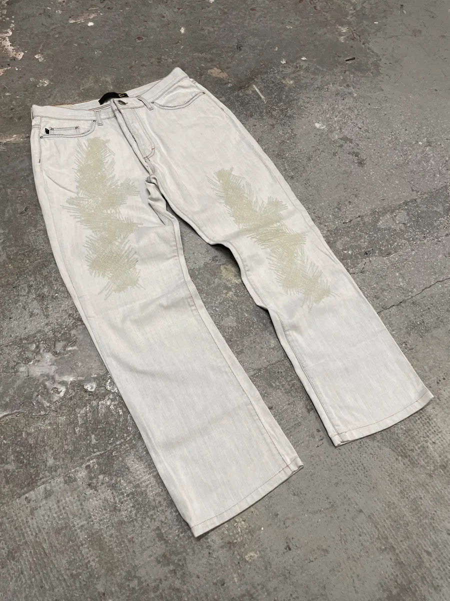 2000s Cavalli White Creamy Scared Straight Jeans (S) 3