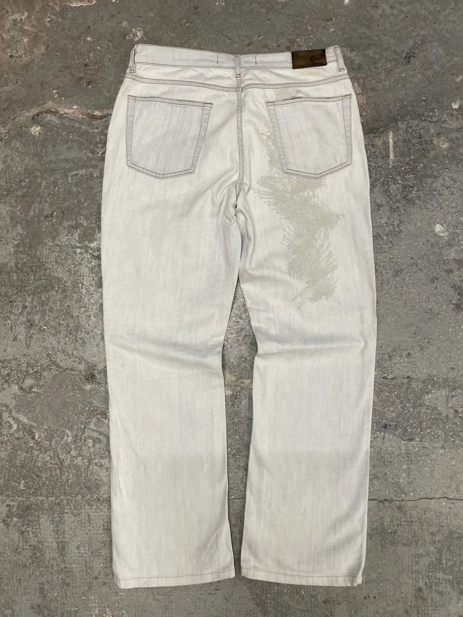 2000s Cavalli White Creamy Scared Straight Jeans (S) 4