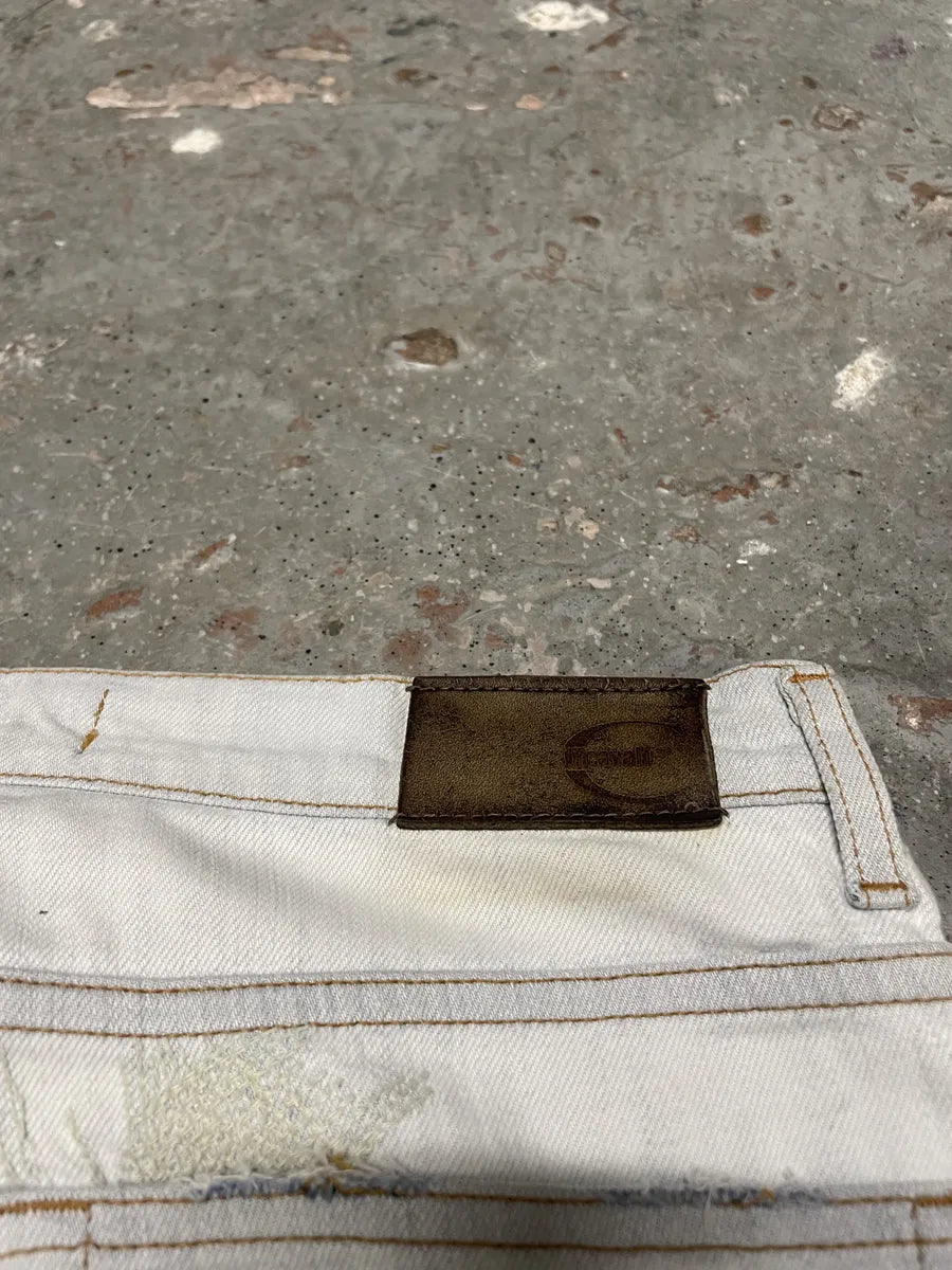2000s Cavalli White Creamy Scared Straight Jeans (S) 5