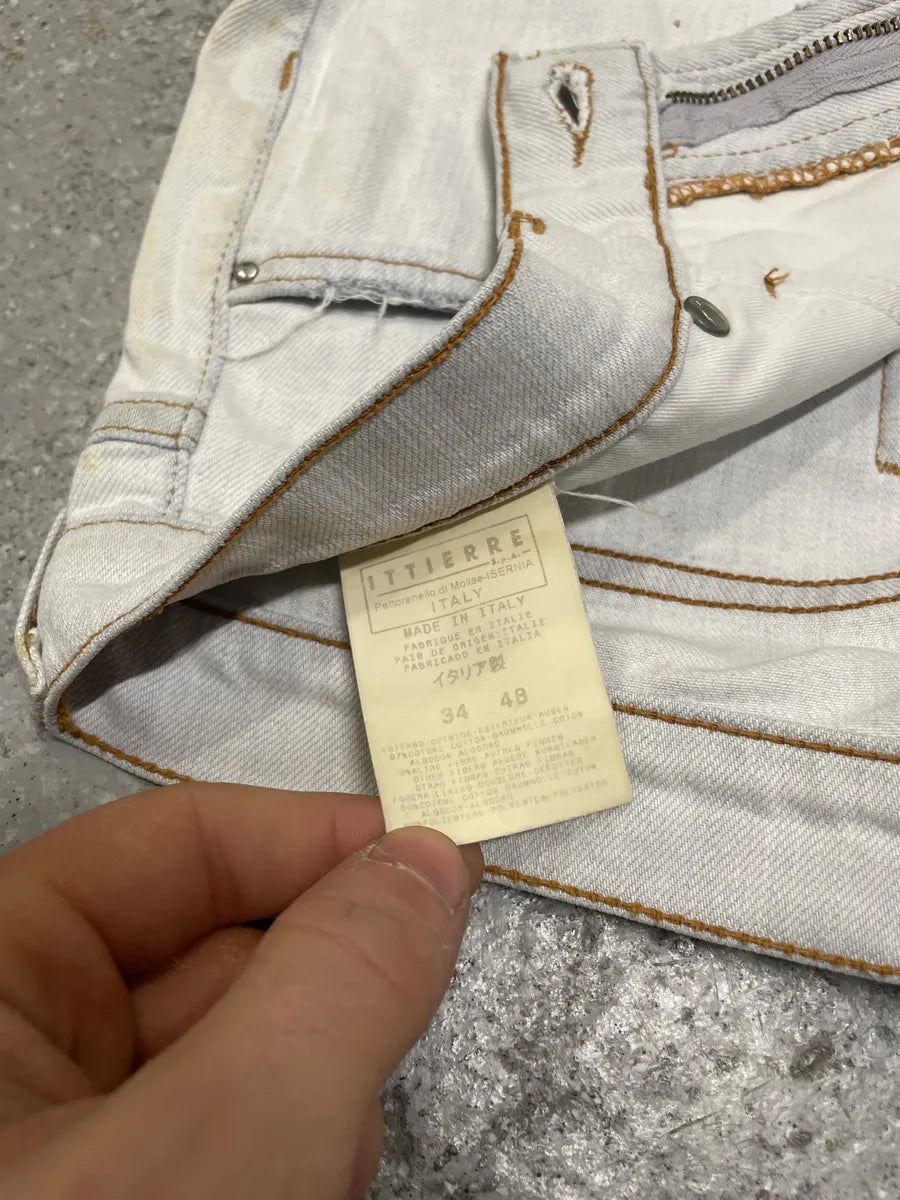 2000s Cavalli White Creamy Scared Straight Jeans (S) 6