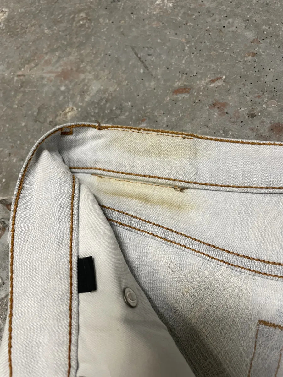 2000s Cavalli White Creamy Scared Straight Jeans (S) 7