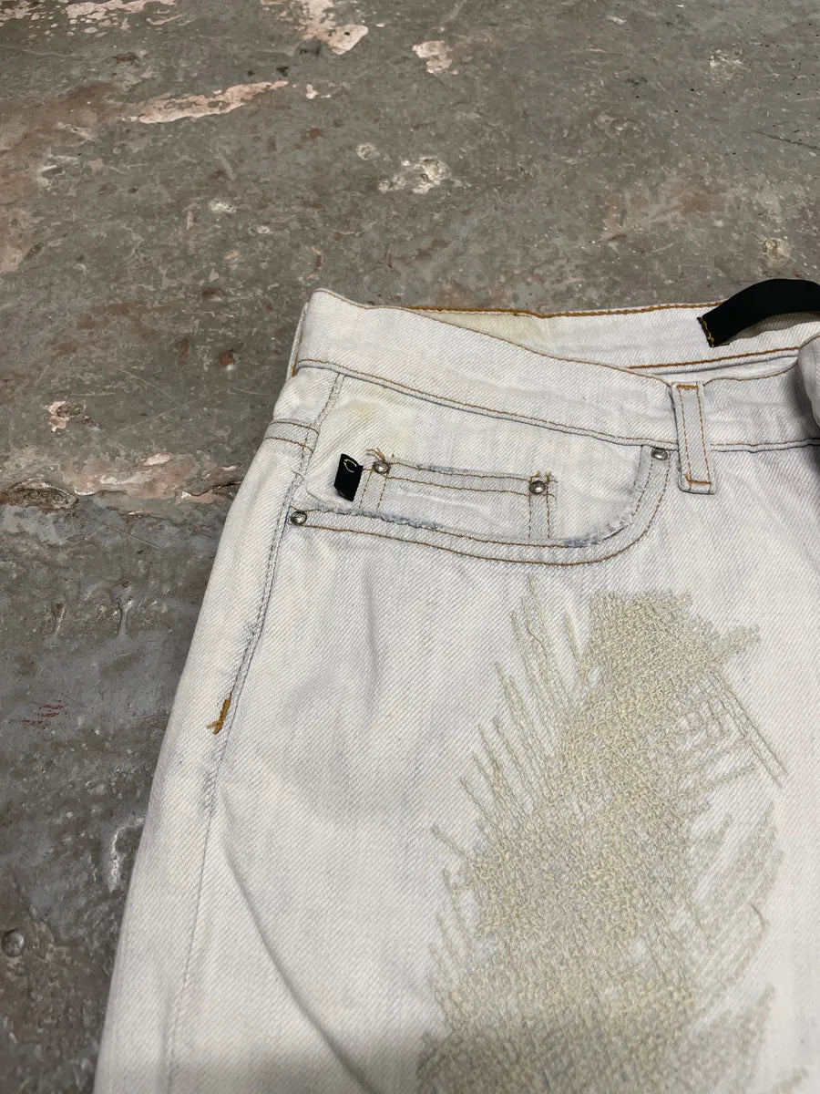 2000s Cavalli White Creamy Scared Straight Jeans (S) 8