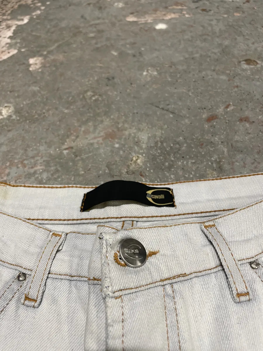 2000s Cavalli White Creamy Scared Straight Jeans (S) 9