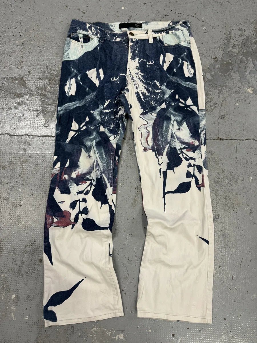 2000s Cavalli White Floral Spectrum Relaxed Straight Pants FxLKqCn 0